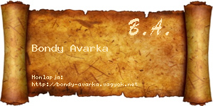Bondy Avarka névjegykártya